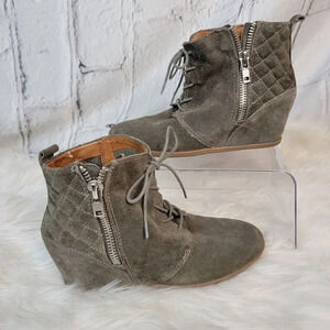 DOLCE‎ VITA KALEN Quilted Suede Ankle Wedge Booties Ankle Boot Olive Size 8